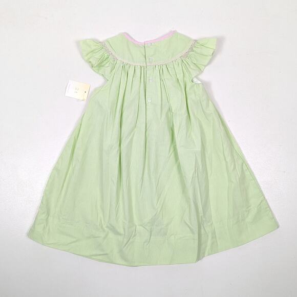 Petit Ami Dress Girls Size 2T Green Gingham Smocked Bunny Flutter Boutique - Picture 2 of 5